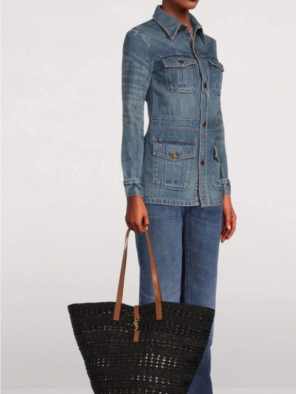 Saint Laurent Black Medium Panier Raffia Tote Bag - Picture 4 of 4